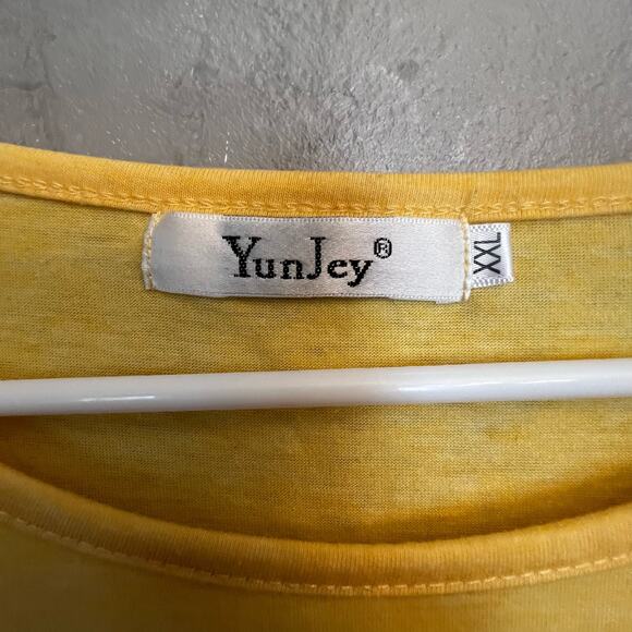 YunJey Yellow Gray White Tri Color Block Stripe Short Sleeve Top Plus 2XL Womens - Picture 10 of 13